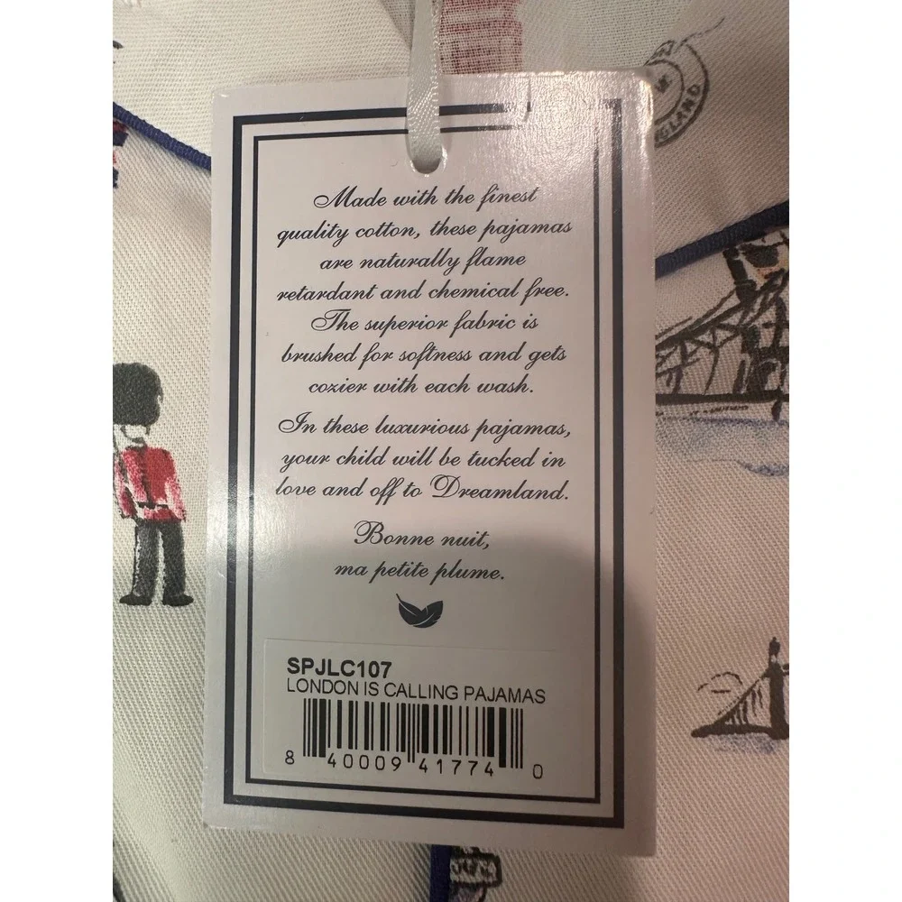 Petite Plume Boys London Is Calling Pajamas Set White Blue Red Size 7 NWT